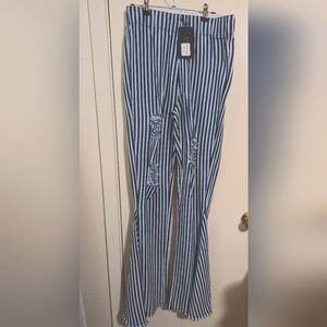 Lucky & Blessed Distressed Striped Bell Bottoms Jeans